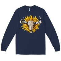 Navy cowhide bull skull and sunflower Long Sleeve Tee - BarkalooDesign