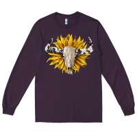 Plum cowhide bull skull and sunflower Long Sleeve Tee - BarkalooDesign
