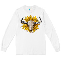 White cowhide bull skull and sunflower Long Sleeve Tee - BarkalooDesign
