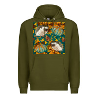 Army Green hedgehog and pumpkins seamless pattern Premium Hoodie - BundleAndBundleShop