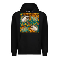 Black hedgehog and pumpkins seamless pattern Premium Hoodie - BundleAndBundleShop