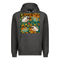 Charcoal Heather hedgehog and pumpkins seamless pattern Premium Hoodie - BundleAndBundleShop