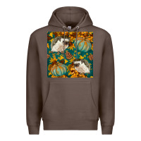 Coffee hedgehog and pumpkins seamless pattern Premium Hoodie - BundleAndBundleShop