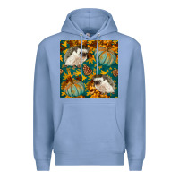 Colony Blue hedgehog and pumpkins seamless pattern Premium Hoodie - BundleAndBundleShop