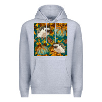 Heather Grey hedgehog and pumpkins seamless pattern Premium Hoodie - BundleAndBundleShop