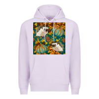 Lilac hedgehog and pumpkins seamless pattern Premium Hoodie - BundleAndBundleShop