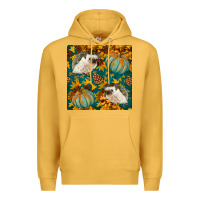 Mustard hedgehog and pumpkins seamless pattern Premium Hoodie - BundleAndBundleShop