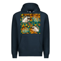 Navy hedgehog and pumpkins seamless pattern Premium Hoodie - BundleAndBundleShop