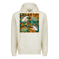 Oatmeal Heather hedgehog and pumpkins seamless pattern Premium Hoodie - BundleAndBundleShop