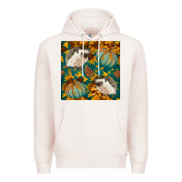Pale Pink hedgehog and pumpkins seamless pattern Premium Hoodie - BundleAndBundleShop