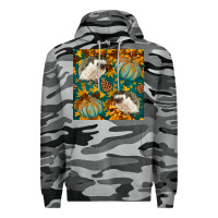 Slate Camo hedgehog and pumpkins seamless pattern Premium Hoodie - BundleAndBundleShop