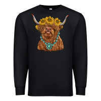 Black highland cow with sunflower and gemstone Premium Sweatshirt - RanaPortraitStore