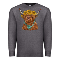 Charcoal Heather highland cow with sunflower and gemstone Premium Sweatshirt - RanaPortraitStore
