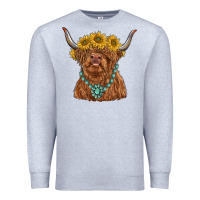 Heather Grey highland cow with sunflower and gemstone Premium Sweatshirt - RanaPortraitStore