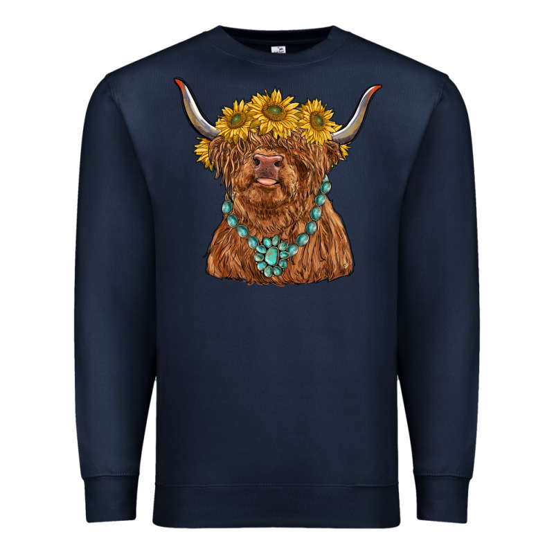 Highland Cow With Sunflower And Gemstone Premium Sweatshirt by RanaPortraitStore | Teevron