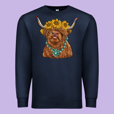 Highland Cow With Sunflower And Gemstone Premium Sweatshirt Designed By Ranaportraitstore
