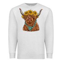 Oatmeal Heather highland cow with sunflower and gemstone Premium Sweatshirt - RanaPortraitStore