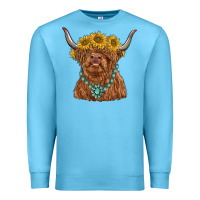 Ocean Blue highland cow with sunflower and gemstone Premium Sweatshirt - RanaPortraitStore