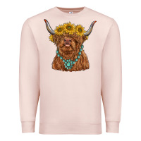 Pale Pink highland cow with sunflower and gemstone Premium Sweatshirt - RanaPortraitStore