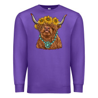 Purple highland cow with sunflower and gemstone Premium Sweatshirt - RanaPortraitStore