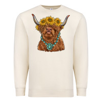 Sandshell highland cow with sunflower and gemstone Premium Sweatshirt - RanaPortraitStore