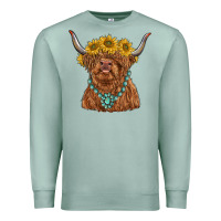 Seafoam highland cow with sunflower and gemstone Premium Sweatshirt - RanaPortraitStore
