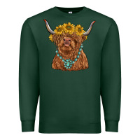 Sports Green highland cow with sunflower and gemstone Premium Sweatshirt - RanaPortraitStore