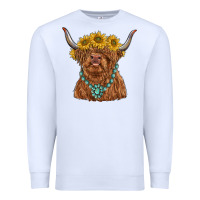 White highland cow with sunflower and gemstone Premium Sweatshirt - RanaPortraitStore