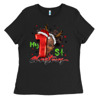 Black my first christmas african girl Ladies Tee - BarkalooDesign