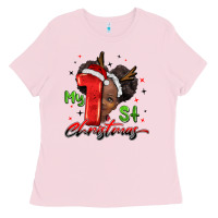 Bubblegum Pink my first christmas african girl Ladies Tee - BarkalooDesign