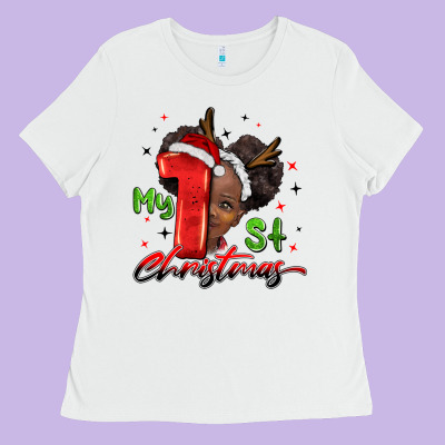 My First Christmas African Girl Ladies Tee Designed By Barkaloodesign