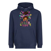Navy hair stylist afro messy bun Heavyweight Hoodie - texasbilliewilder
