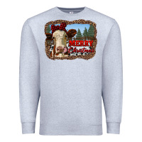 Heather Grey merry christmas heifer cow with farm Premium Sweatshirt - RanaPortraitStore