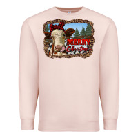 Pale Pink merry christmas heifer cow with farm Premium Sweatshirt - RanaPortraitStore