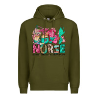 Army Green nurse coffee scrubs rubber gloves Premium Hoodie - Jasminsmagicworld