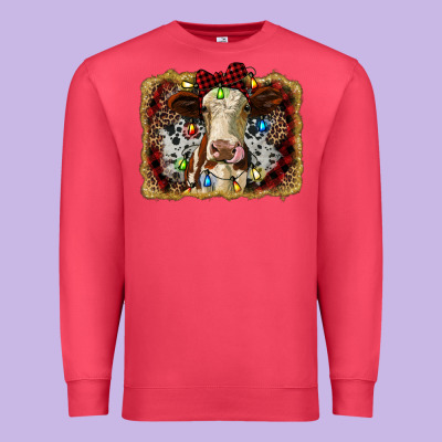 Heifer Cow Christmas Western Background Premium Sweatshirt Designed By Ranaportraitstore
