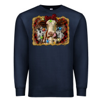Navy heifer cow christmas western background Premium Sweatshirt - RanaPortraitStore