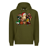 Army Green joy and cow christmas candies and letters Premium Hoodie - AdoDesignShop