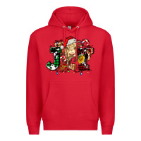 Red joy and cow christmas candies and letters Premium Hoodie - AdoDesignShop