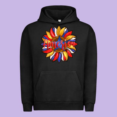 America With American Flag Colors And Sunflower With Star Urban Hoodie Designed By Artiststas