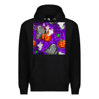 Black tombstone and ghosts seamless paternal Premium Hoodie - BundleAndBundleShop
