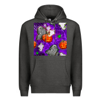 Charcoal Heather tombstone and ghosts seamless paternal Premium Hoodie - BundleAndBundleShop