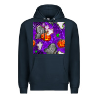 Navy tombstone and ghosts seamless paternal Premium Hoodie - BundleAndBundleShop