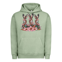 Pigment Oil Green rabbits with blossom flower Urban Hoodie - Artiststas