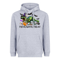 Heather Grey T-Rex Trick Rawr Treat Heavyweight Hoodie - RanaPortraitStore