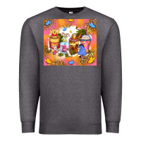Charcoal Heather cartoon characters coffee cups Premium Sweatshirt - Zillion Design Studio