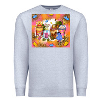 Heather Grey cartoon characters coffee cups Premium Sweatshirt - Zillion Design Studio