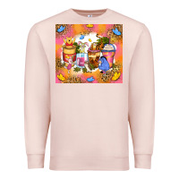 Pale Pink cartoon characters coffee cups Premium Sweatshirt - Zillion Design Studio