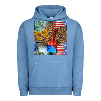 Pigment Pebble Blue statue of liberty american flag Urban Hoodie - BundleAndBundleShop