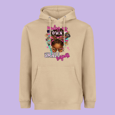 Minding My Own Small Business Afro Messy Bun Heavyweight Hoodie Designed By Texasbilliewilder